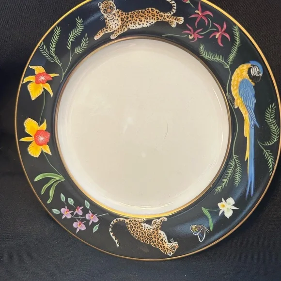 3 pc Lynn Chase Jaguar Jungle Plates with 24K Gold Detailing 8” - Picture 1 of 4
